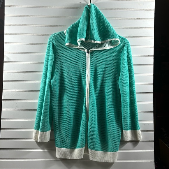 CHRISTOPHER & BANKS TEAL MESH HOODIE SIZE L - Picture 1 of 8